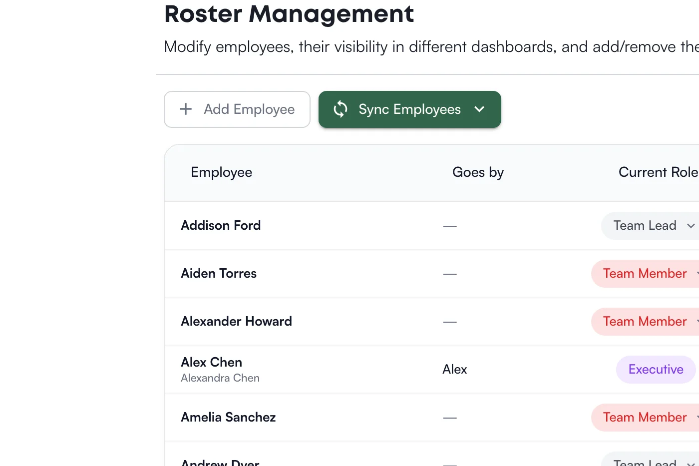Roster screenshot