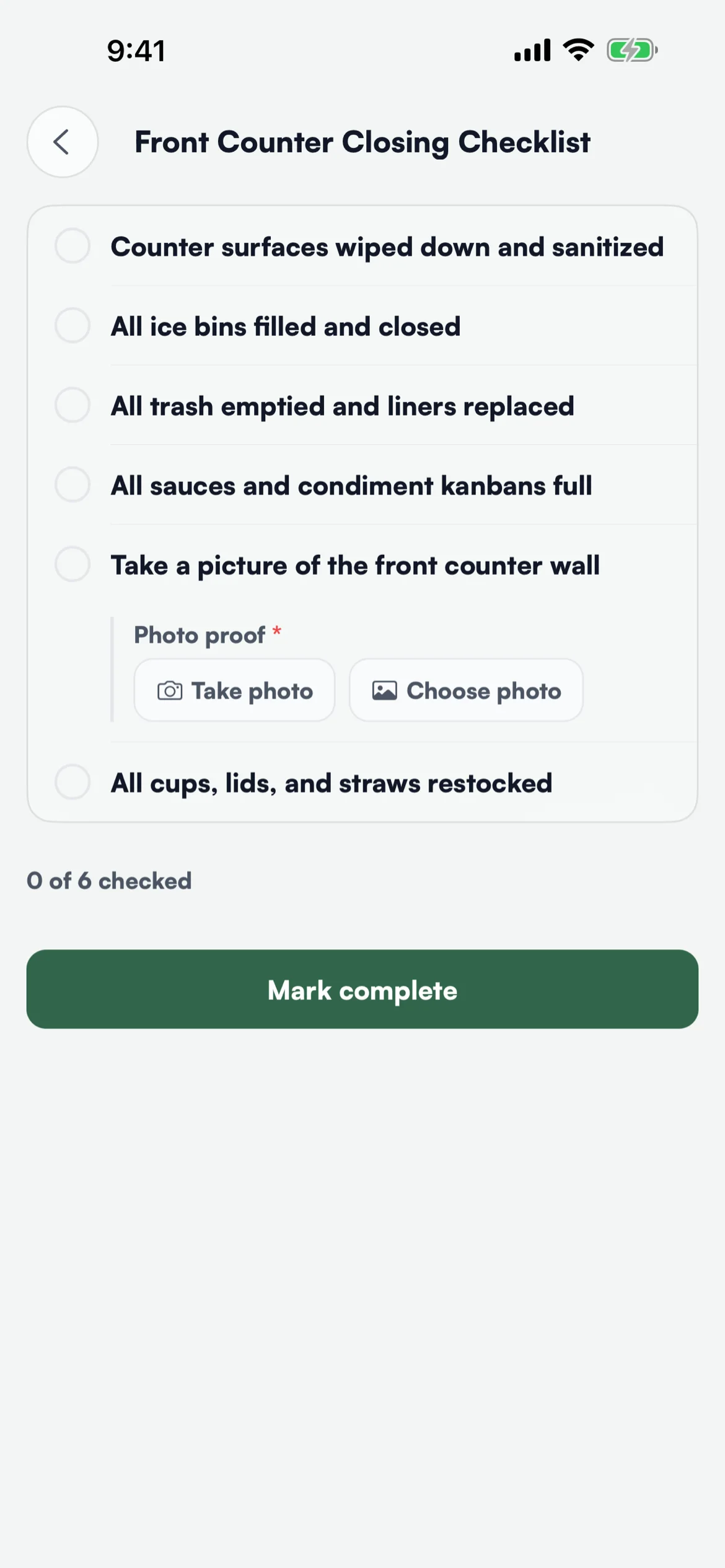 A closing checklist as it opens