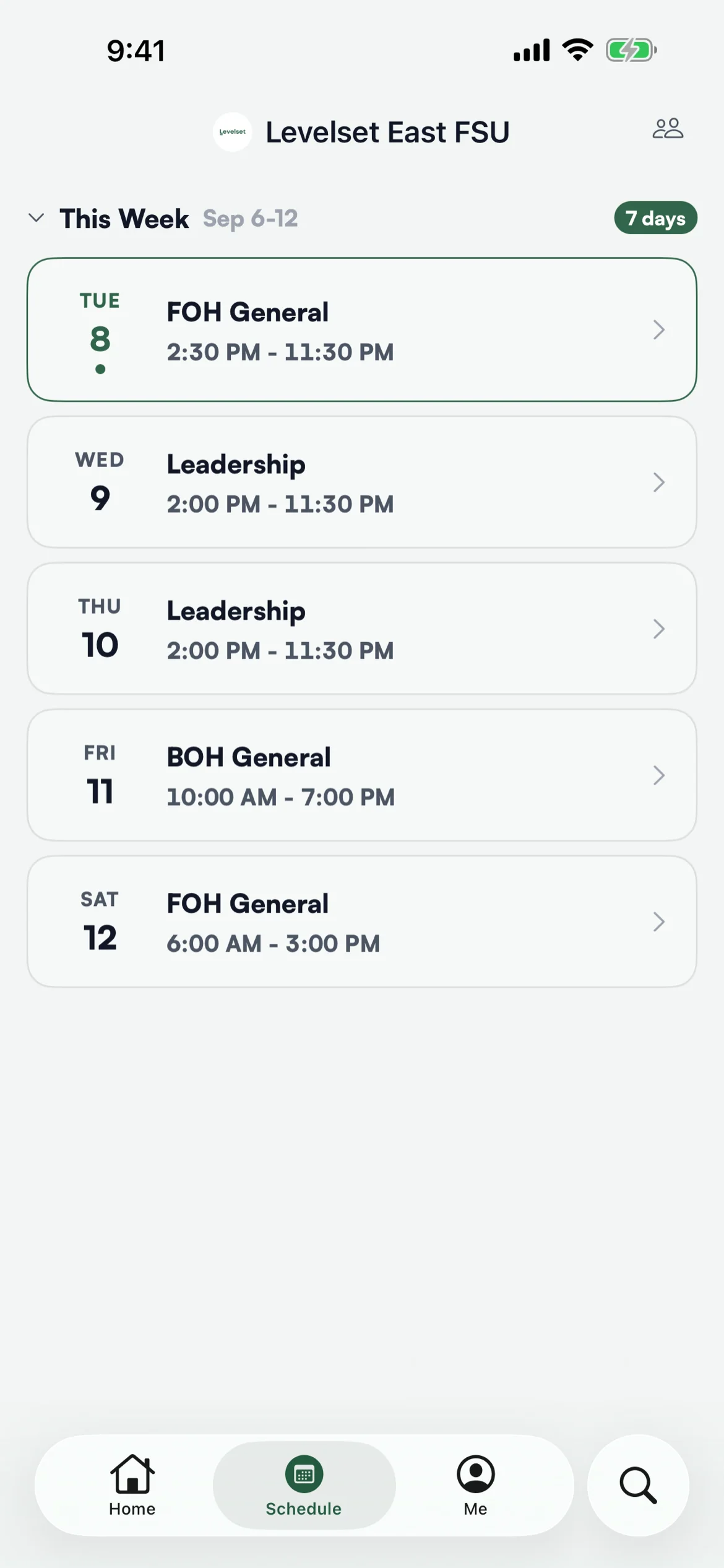 This week and next in the Schedule tab